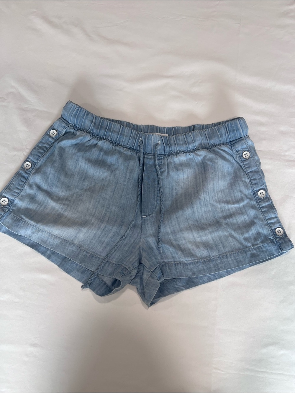 Bella Dahl Light Blue Button-Trim Drawstring Shorts